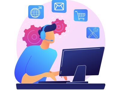 Noctidial technical support. Online assistant, user help, frequently asked questions. Call center worker cartoon character. Woman working at hotline. Vector isolated concept metaphor illustration