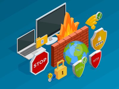 Internet security isometric concept with antivirus and hacking activity symbols vector illustration